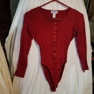 Vintage Red Long-Sleeved Body Suit with Buttons